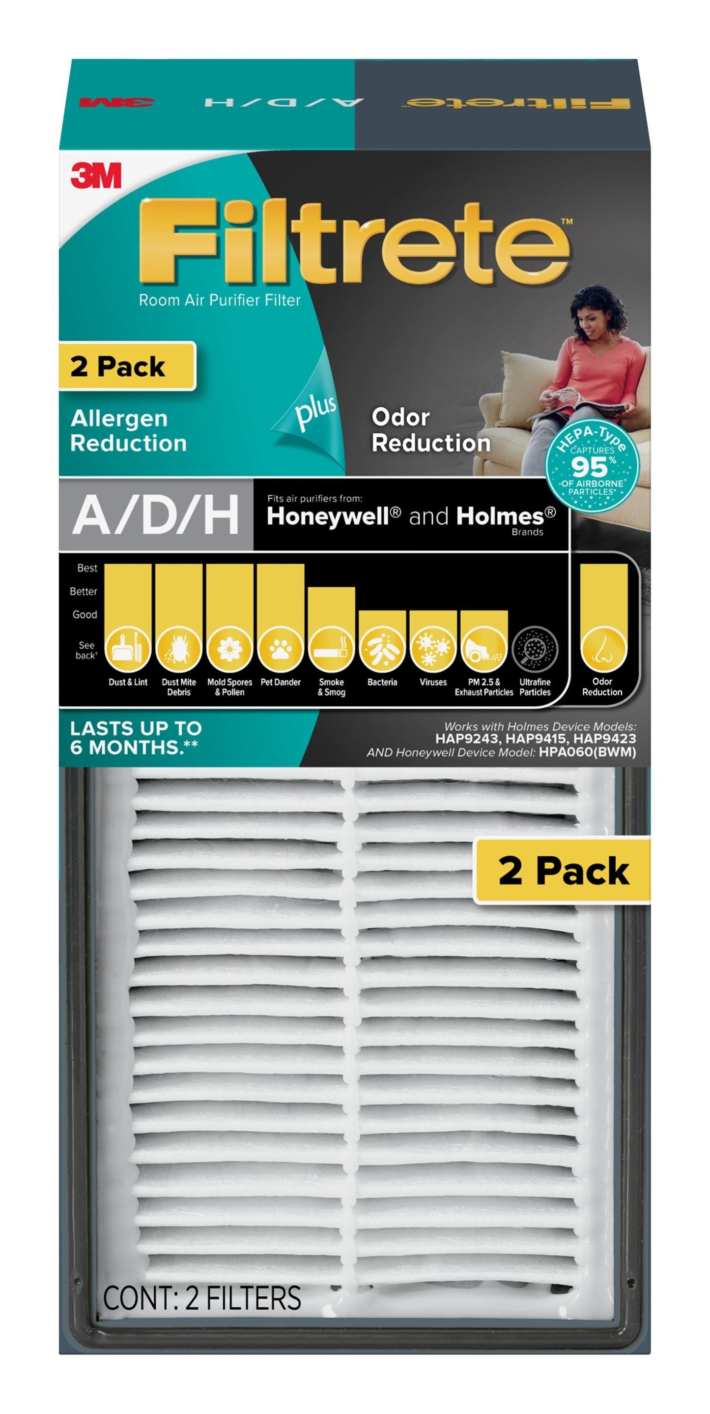 Filtrete™ Allergen Reduction + Odor Reduction HEPA-Type Air Purifier Filter, FAPF-HM-AO (2 Pack)