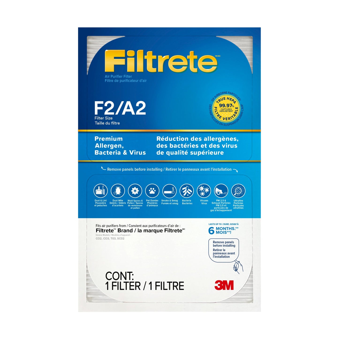 Filtrete™ Premium Allergen, Bacteria & Virus True HEPA Air Purifier Filter FAPF-F2A2N-2 (2 pack)