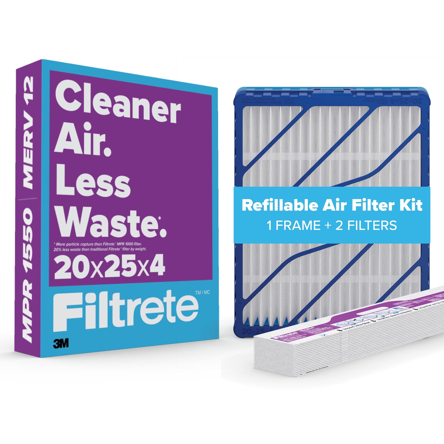 Filtrete™ Refillable Filter Kit 1550 MPR RS2003-4-2P-EC, 20 in x 25 in x 4 in (50.8 cm x 63.5 cm x 10.1 cm) 1 Frame & 2 Filters