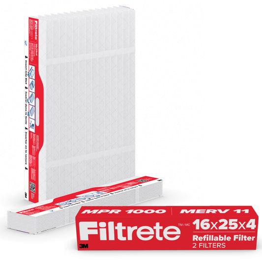 Filtrete™ Refillable Filter Refills 1000 MPR RFA01-4-2P-EC, 16 in x 25 in x 4 in (40.6 cm x 63.5 cm x 10.1 cm) 2 Filters