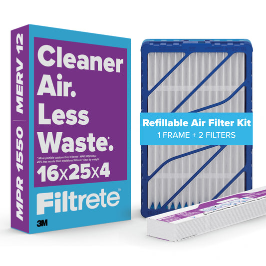 Filtrete™ Refillable Filter Kit 1550 MPR RS2001-4-2P-EC, 16 in x 25 in x 4 in (40.6 cm x 63.5 cm x 10.1 cm) 1 Frame & 2 Filters