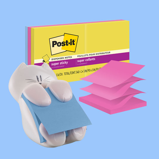 Post-it® Notes Cat Dispenser with Super Sticky Pop-Up Notes in Summer Joy