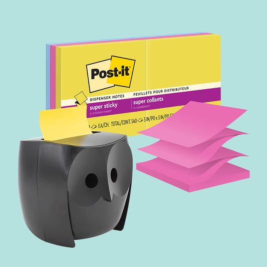 Post-it® Notes Owl Dispenser with Super Sticky Pop-Up Notes in Summer Joy