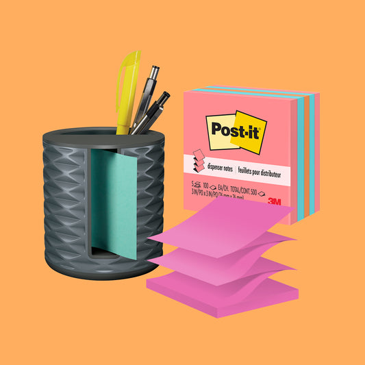 Post-it® Notes Vertical Pen-Holder Dispenser with Original Pop-Up Notes in Poptimistic