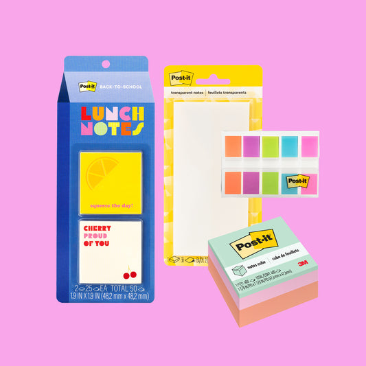 Post-it® Variety Pack, Transparent Notes, Cube Notes, Lunch Notes and Flags